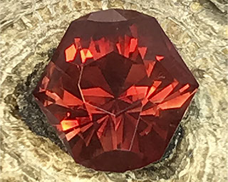 3.05 ct Red Oregon Sunstone, Radiant Silvergun design, rough from Ponderosa Mine