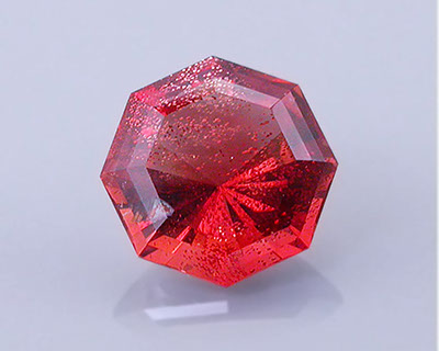 6 ct intense Red Oregon Sunstone in Square Barion Octagon