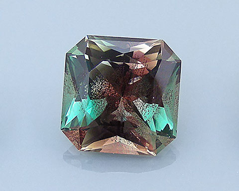 7.76 ct Peacock Blue-Green Dichroic Schiller Oregon Sunstone in Radiant Scissors Square Octagon, Rough from PANA Mine