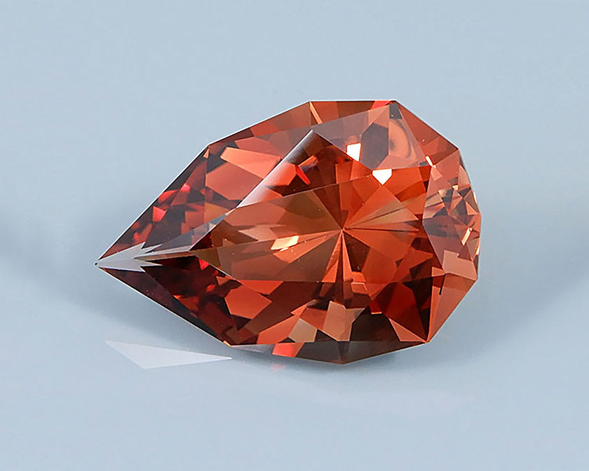 7.69&nbsp; ct Red-Orange Oregon Sunstone in Custom Barion Pear Shape, Rough from Little Eagle Butte Region (PANA Mine & Sunstone Butte Mine)