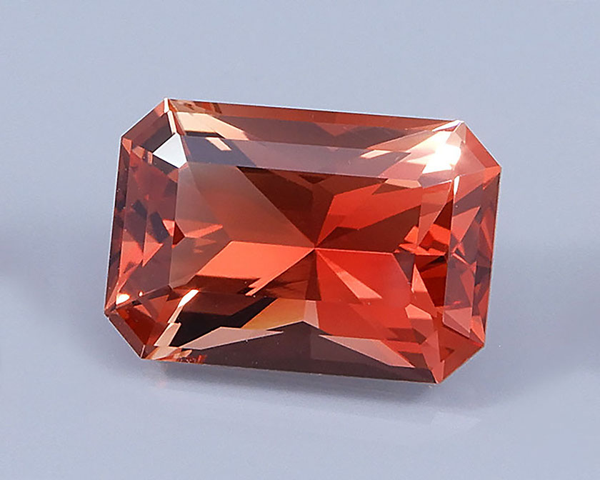 4.62 ct Red Oregon Sunstone in Radiant Step Mixed Emerald, Rough from Sunstone Butte Mine
